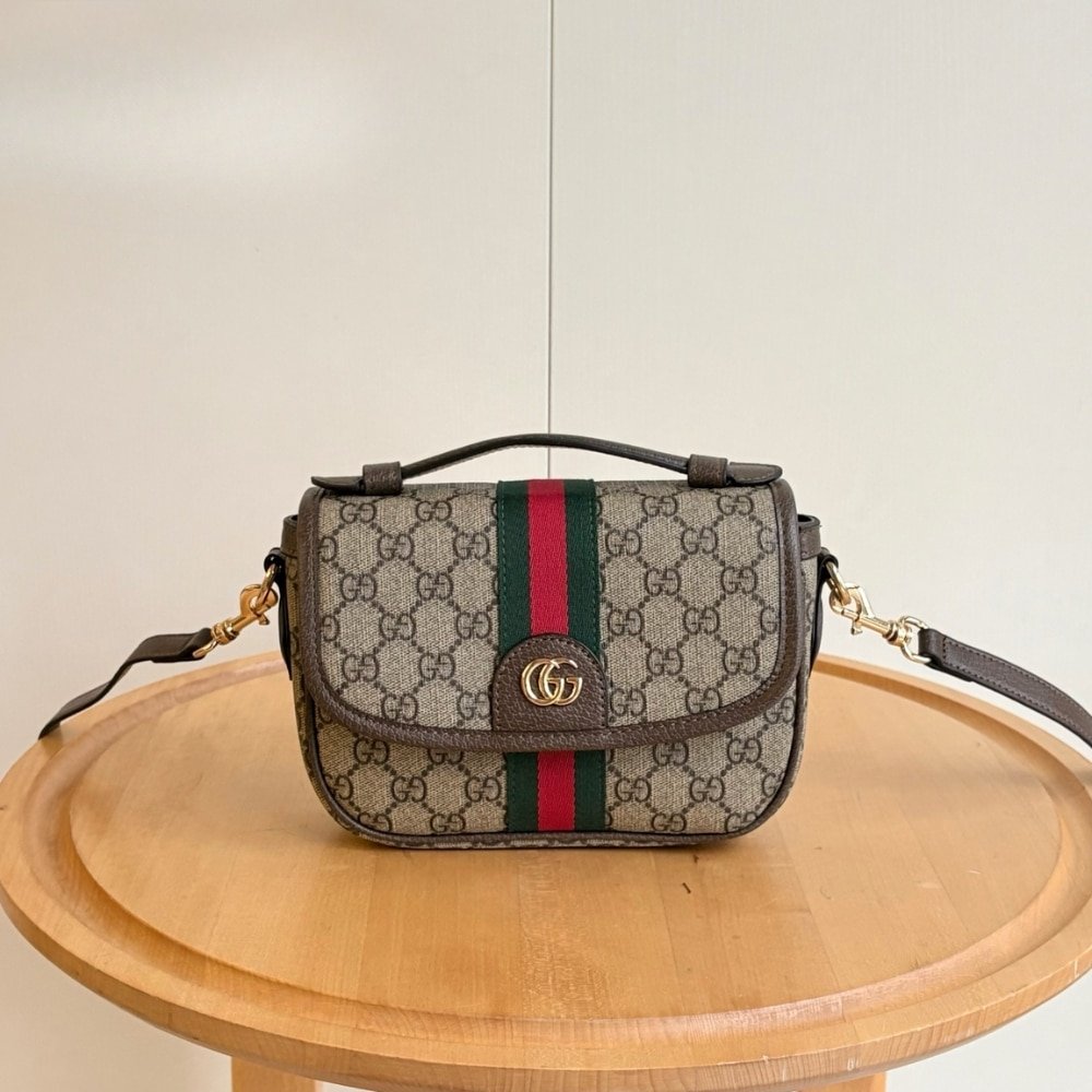Gvc*1 Ophidia Small Top Handle Bag Beige And Dark Brown 20Cm ‎836843 Fae0J 9867