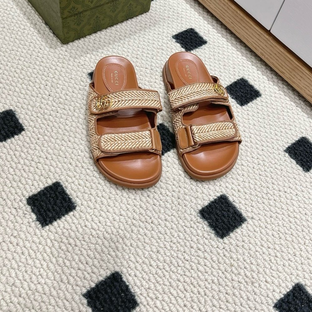 Gvc*1 Women Sandal With Double G Natural Raffia Brown 780061 Fac55 9559