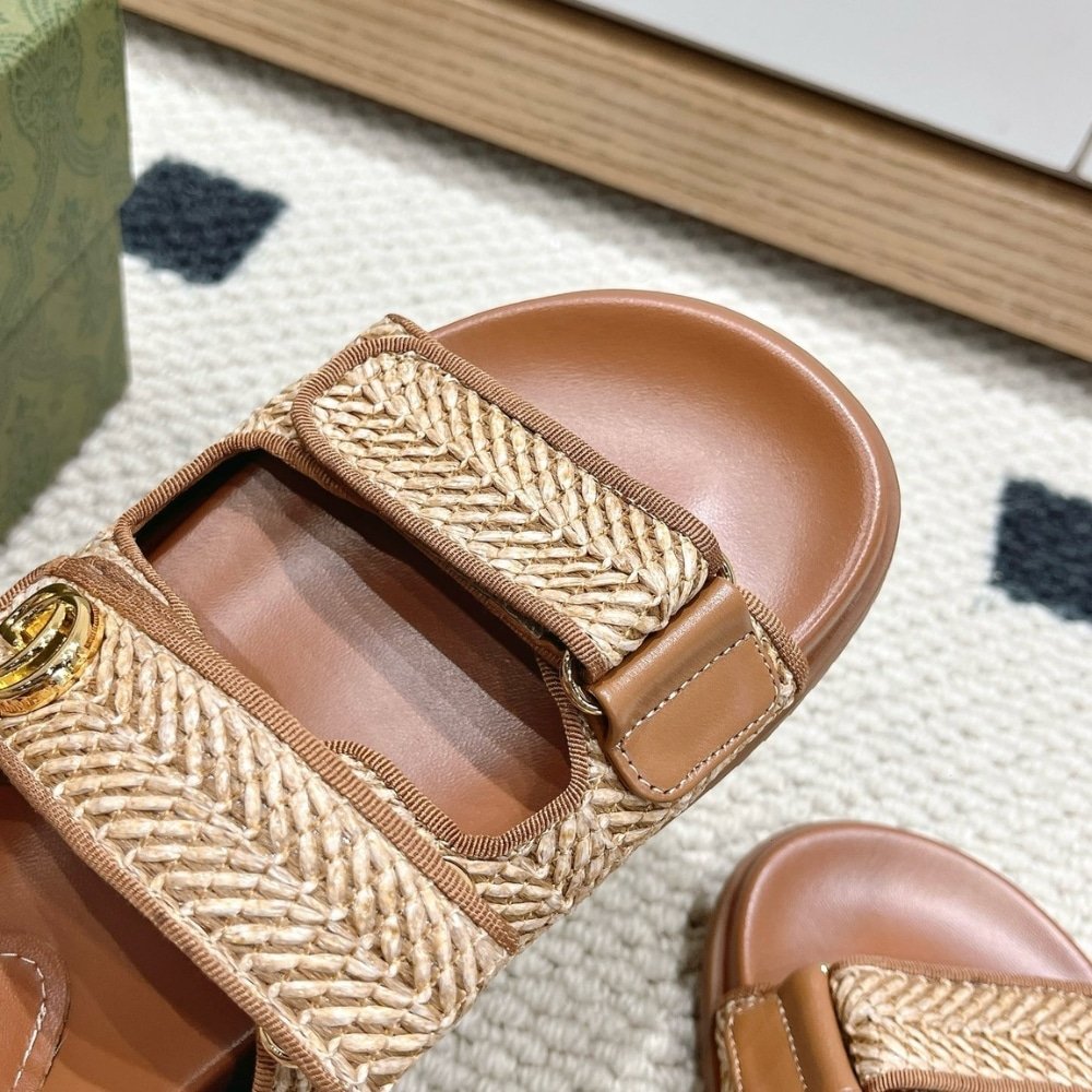 Gvc*1 Women Sandal With Double G Natural Raffia Brown 780061 Fac55 9559