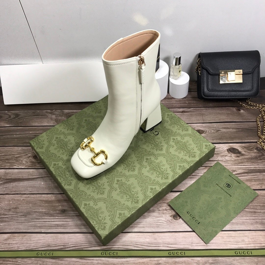 Gvc*1 Women’S Horsebit Mid Heel Ankle Boots White 643888 Bko00 9022