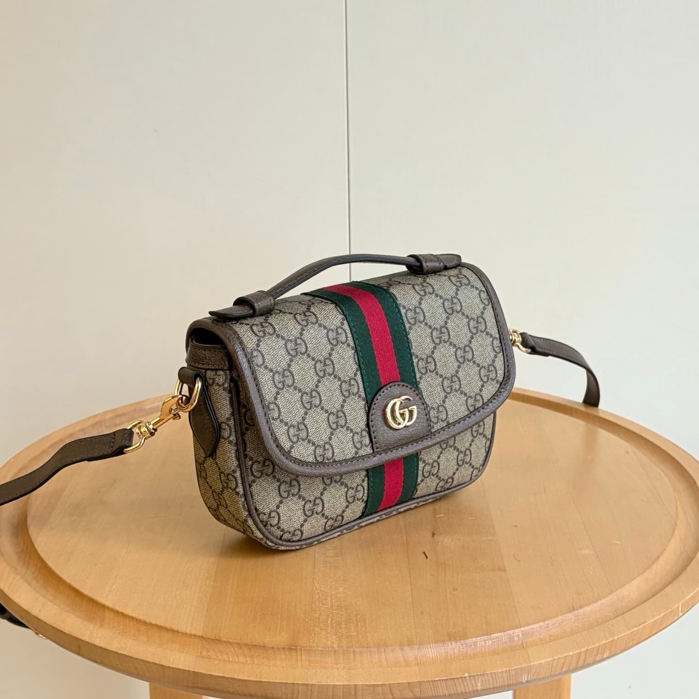 Gvc*1 Ophidia Small Top Handle Bag Beige And Dark Brown 20Cm ‎836843 Fae0J 9867
