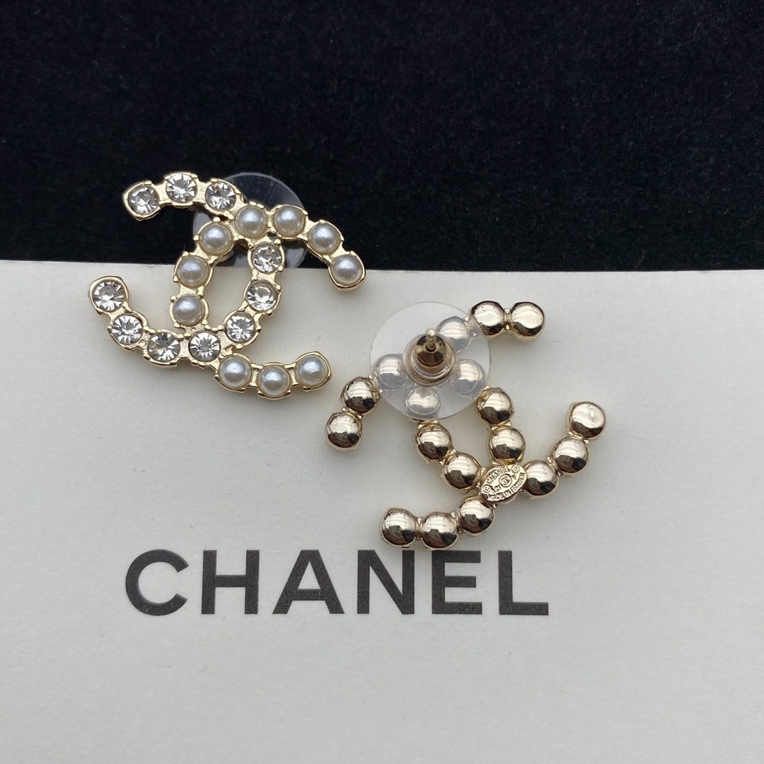 Ch**el Cc Crystal Pearl Silver Earrings