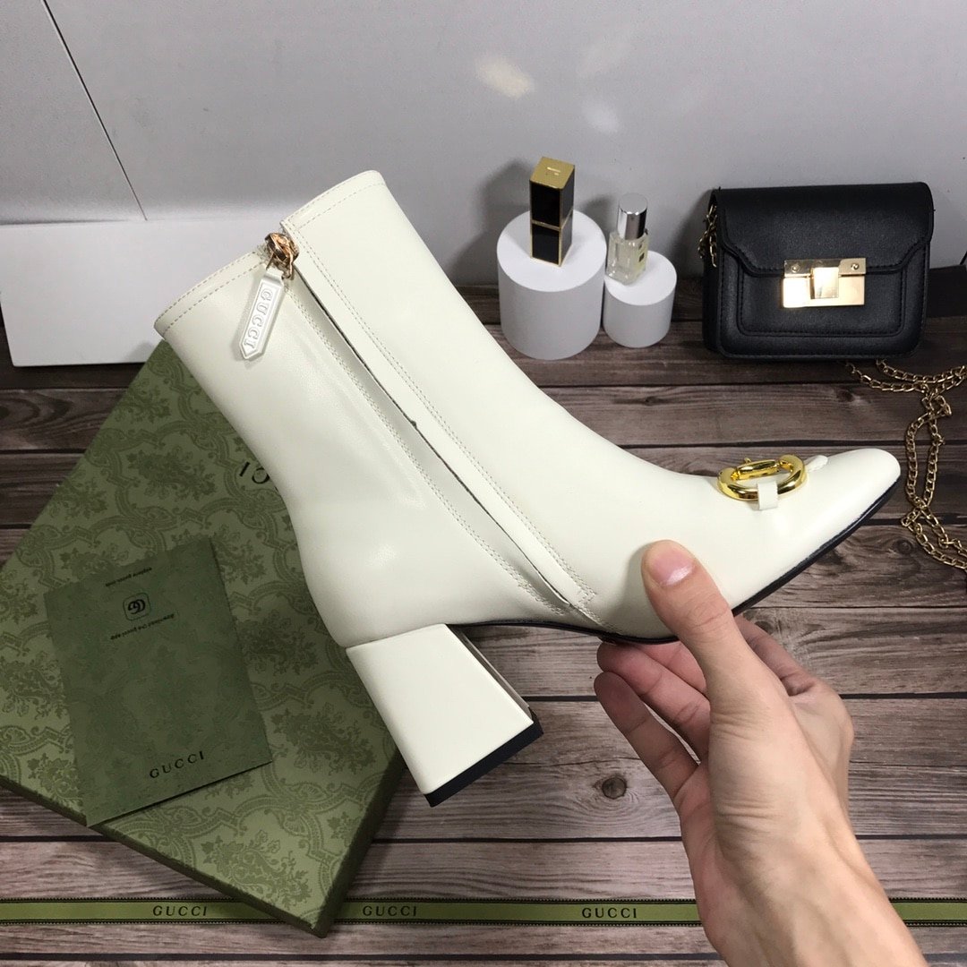 Gvc*1 Women’S Horsebit Mid Heel Ankle Boots White 643888 Bko00 9022
