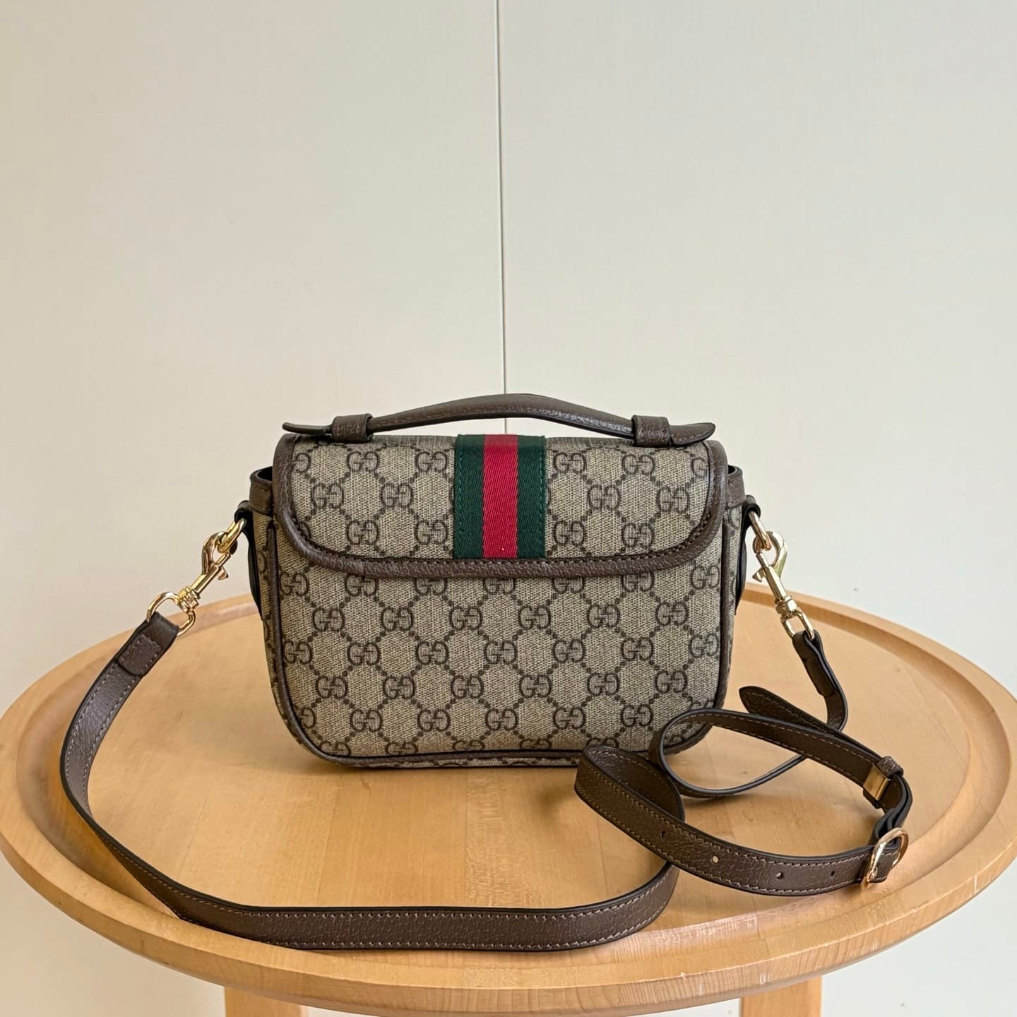 Gvc*1 Ophidia Small Top Handle Bag Beige And Dark Brown 20Cm ‎836843 Fae0J 9867