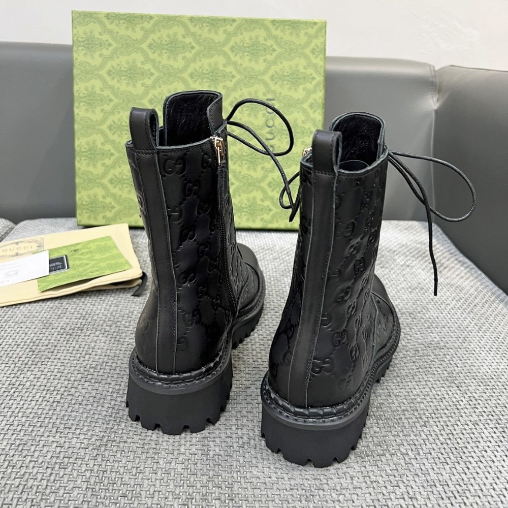 Gvc*1 Women Lace Up Ankle Boot With Gg Black Leather 840739 Aae5Q 1000