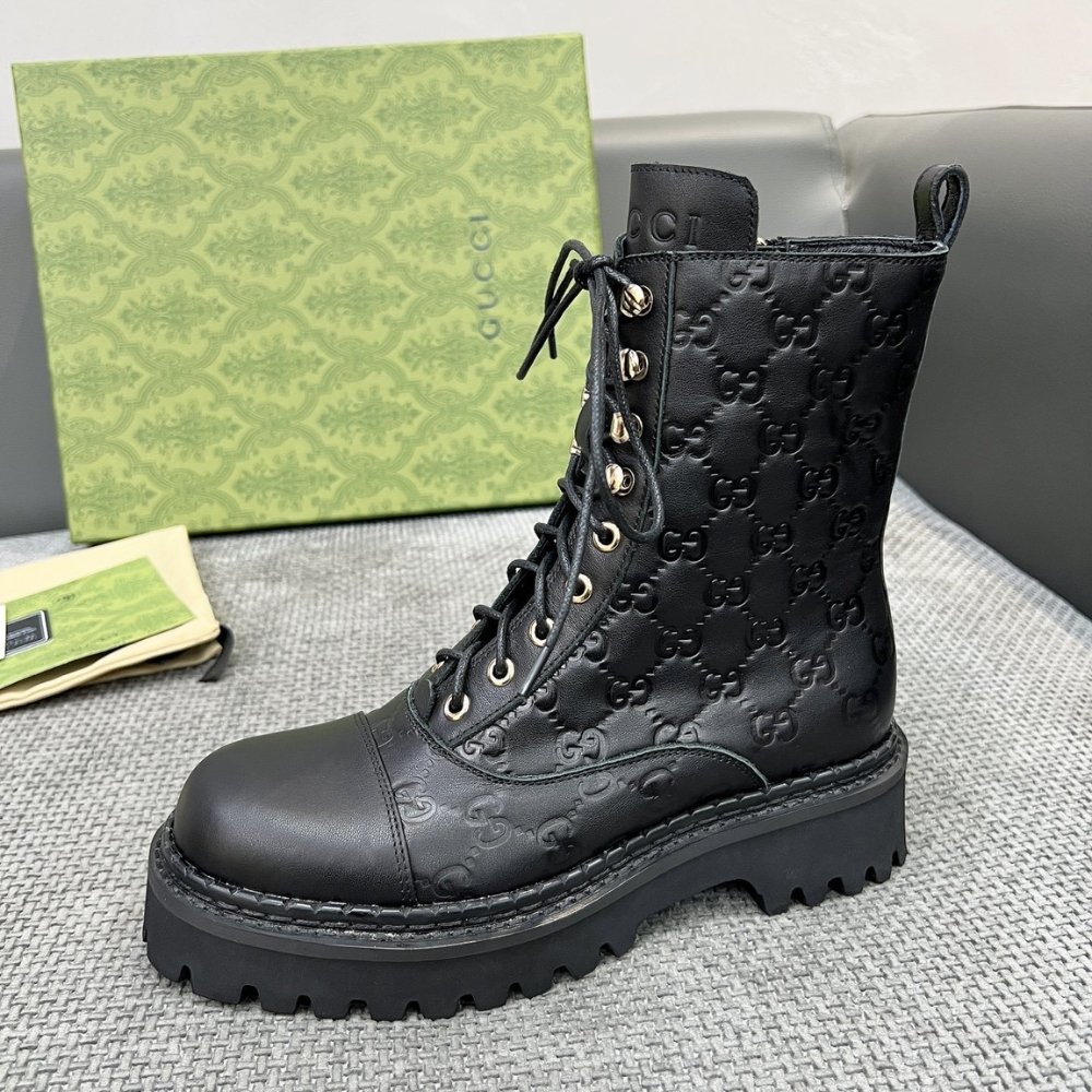 Gvc*1 Women Lace Up Ankle Boot With Gg Black Leather 840739 Aae5Q 1000