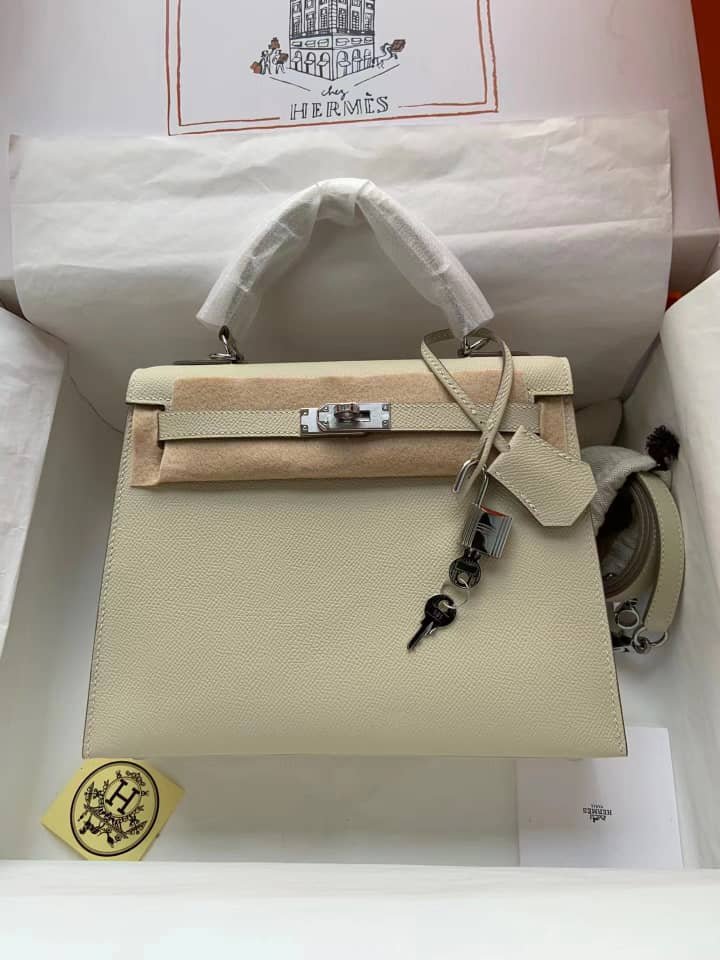 H**me5 Kelly 28 Epsom Light Beige 28Cm Silver Hardware