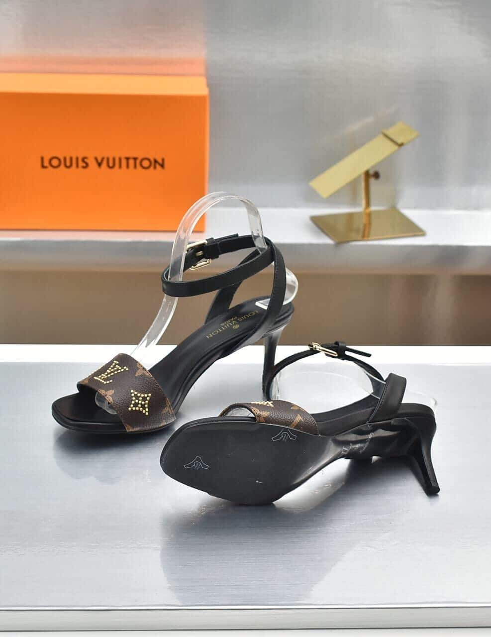 L0vis Vvtt0n Open Toe High Heel Sandals Black Monogram