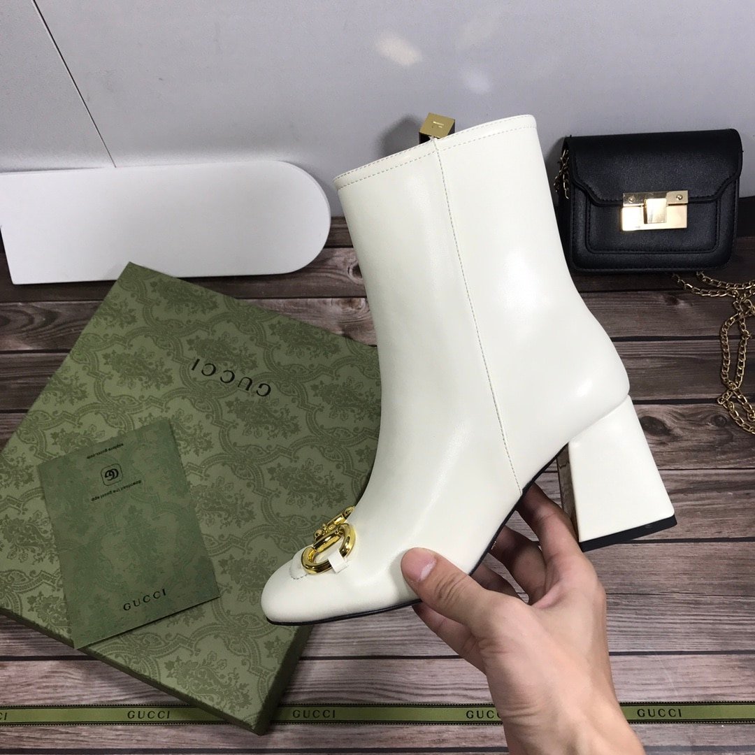 Gvc*1 Women’S Horsebit Mid Heel Ankle Boots White 643888 Bko00 9022
