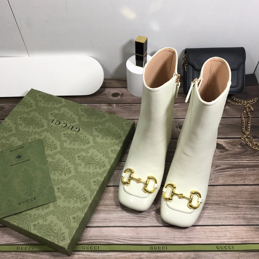 Gvc*1 Women’S Horsebit Mid Heel Ankle Boots White 643888 Bko00 9022