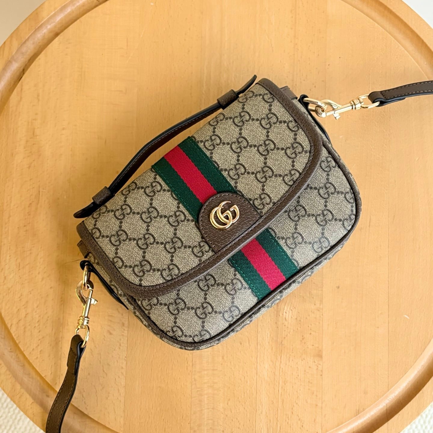 Gvc*1 Ophidia Small Top Handle Bag Beige And Dark Brown 20Cm ‎836843 Fae0J 9867